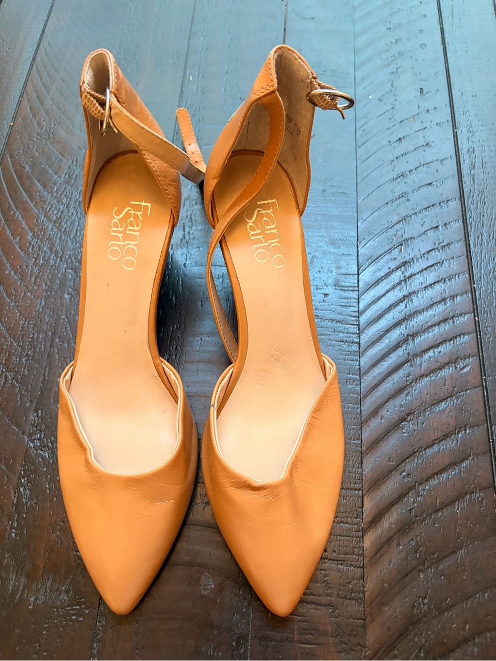 Franco Sarto Women's Tan Pointed-Toe Ankle-Strap Heels